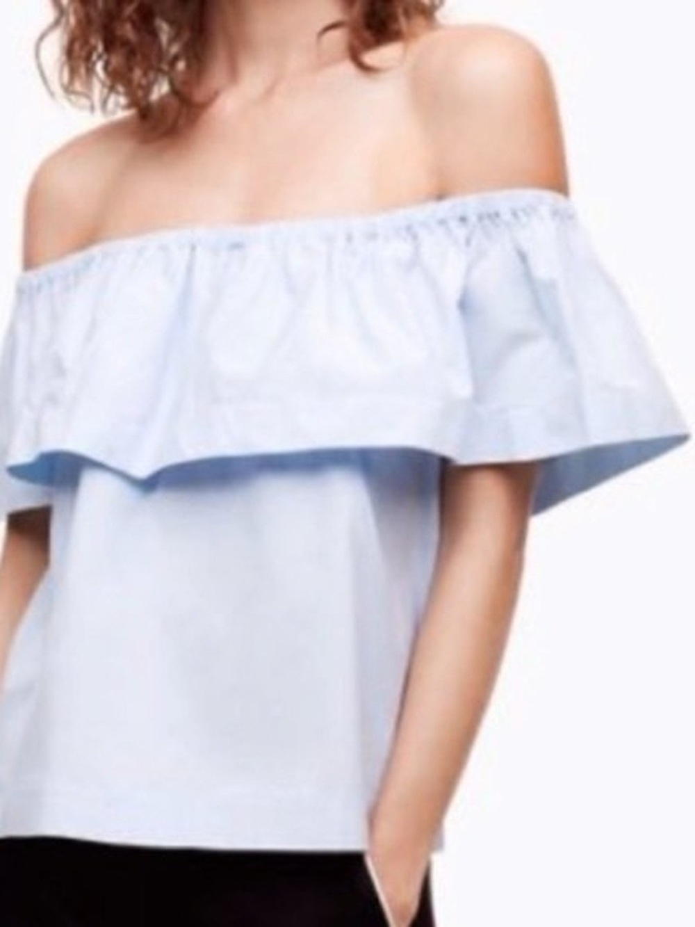 Aritzia Wilfred Light Blue Off Shoulder Feminine Boho Ruffle Blouse Resortwear